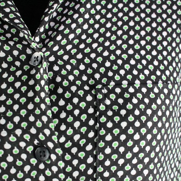 Uniqlo Women's Black White Green Polka Dot Button Up High Low Blouse  - Small - Picture 4 of 9